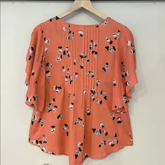 Anthro Maeve Coral Floral Flutter Pin-tuck Blouse Top - Picture 7 of 10